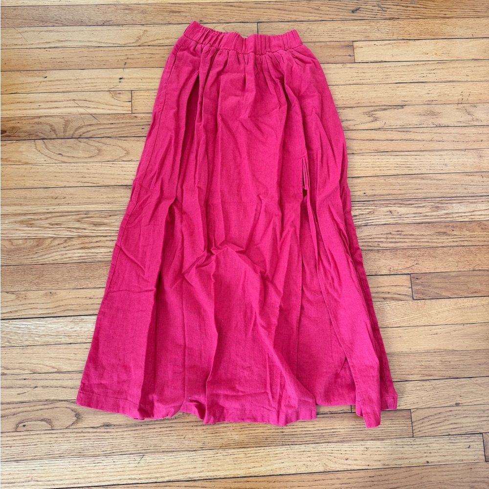 Abercrombie & Fitch Linen-Blend High-Slit Maxi Skirt in Red